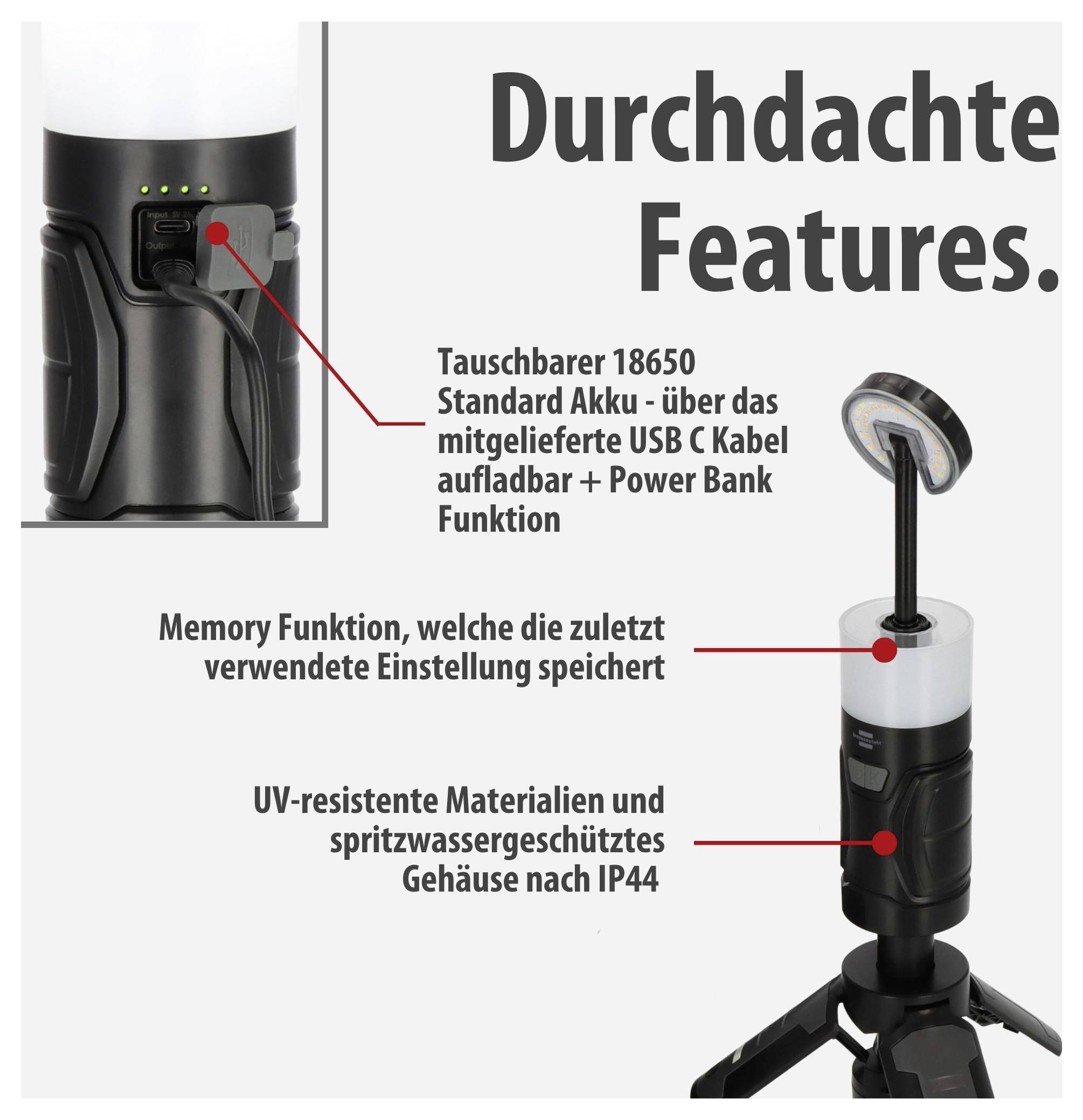 Brennenstuhl 1173740008 UL 400 AT Werklamp, Campinglamp 400 lm 540 g Zwart, Wit-3