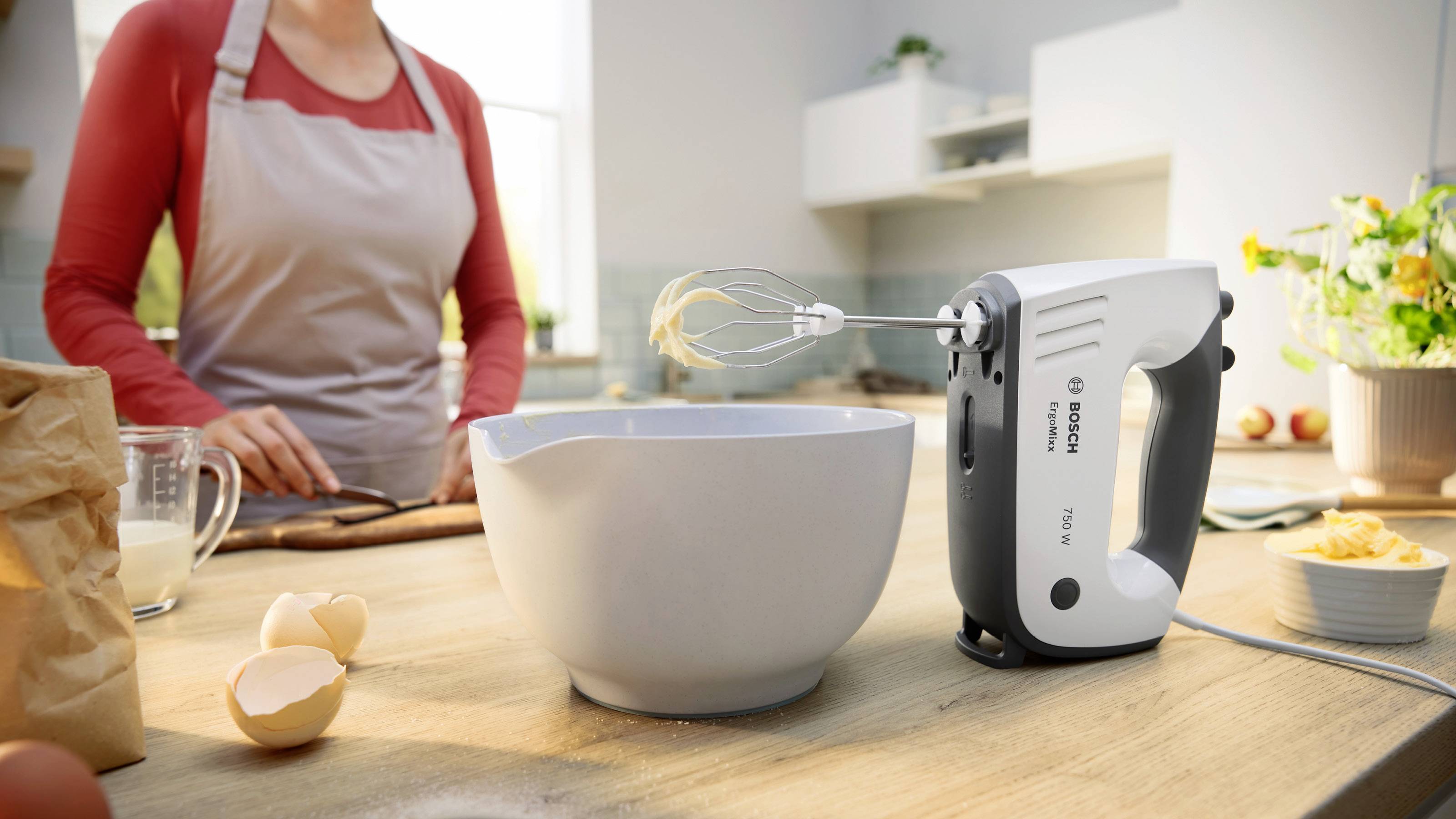 Bosch ErgoMixx 750 Watt, Edelstahl-Mixuß Handmixer 750 W Zwart, Wit-1