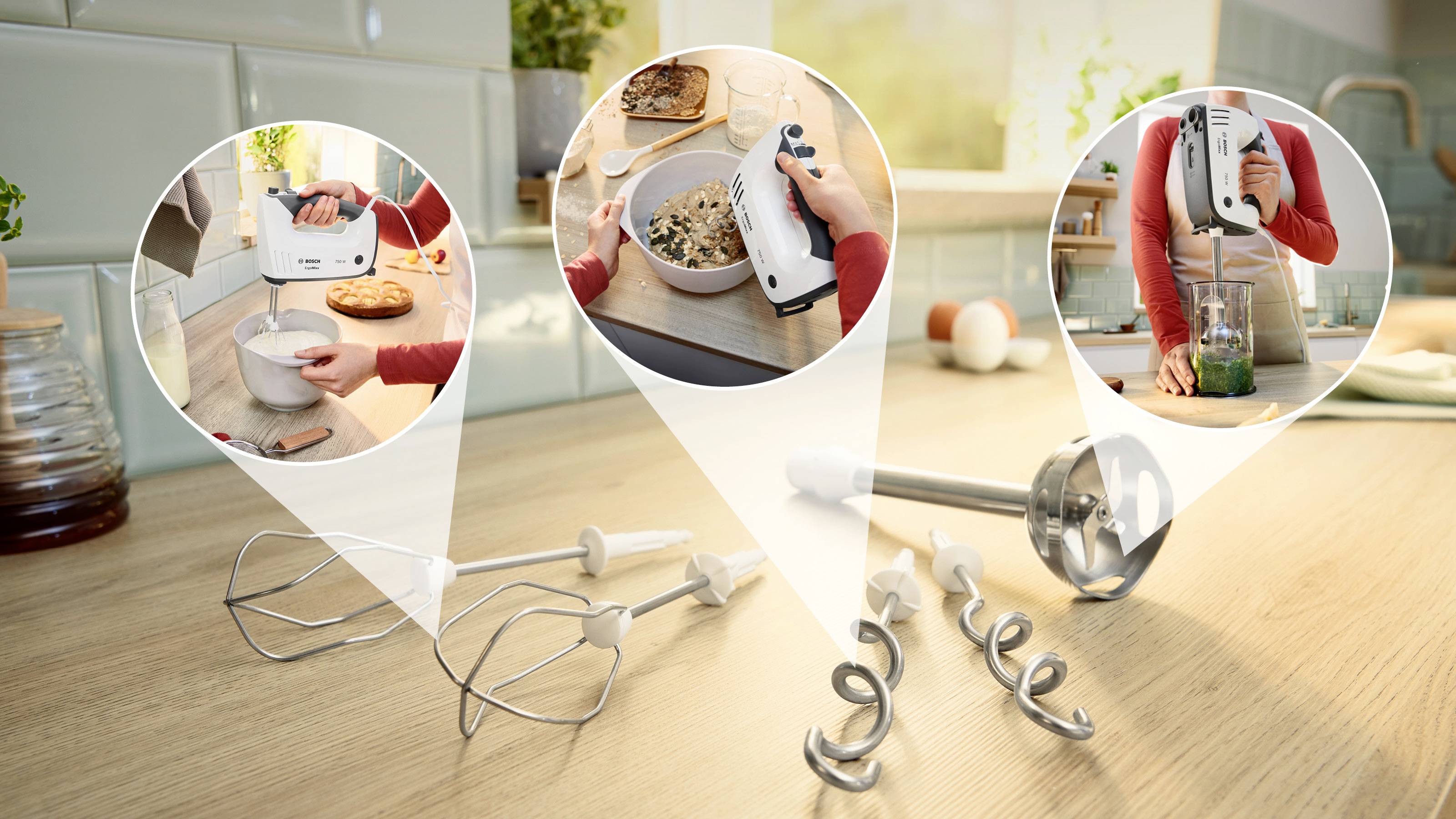 Bosch ErgoMixx 750 Watt, Edelstahl-Mixuß Handmixer 750 W Zwart, Wit-6