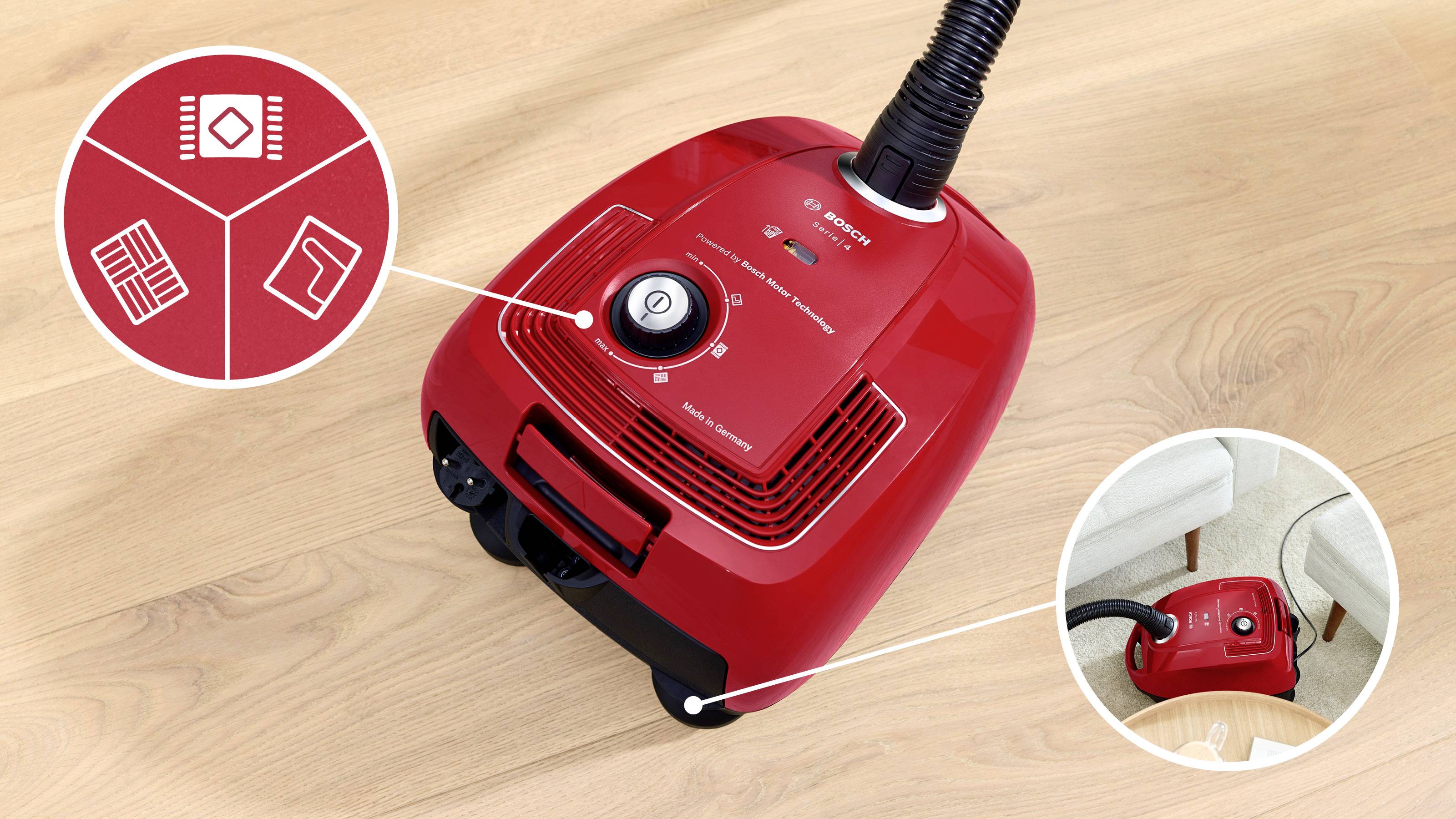 Bosch Staubsauger mit Beutel, Serie 4, rot Stofzuiger met zak-3