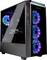 Computertoren met een transparant zijpaneel dat de interne componenten toont. Voorzijde en zijkant beschikken over RGB-verlichte ventilatoren.
