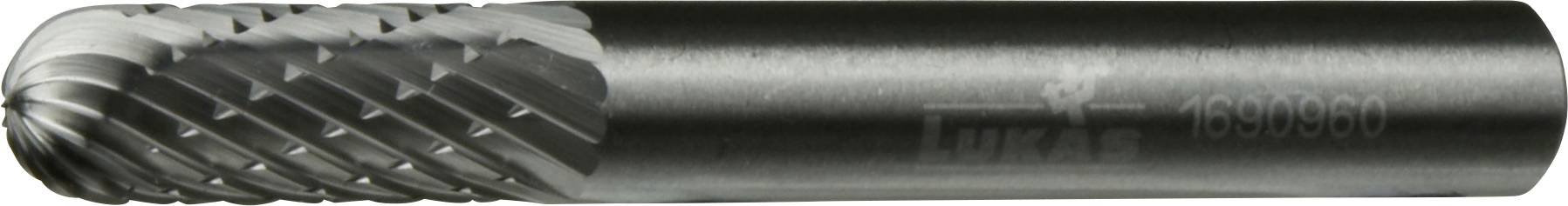 Een cilindrische metalen snijgereedschap met schuine groeven langs zijn oppervlak, gebruikt voor precisie bewerkingstaken zoals frezen en boren.