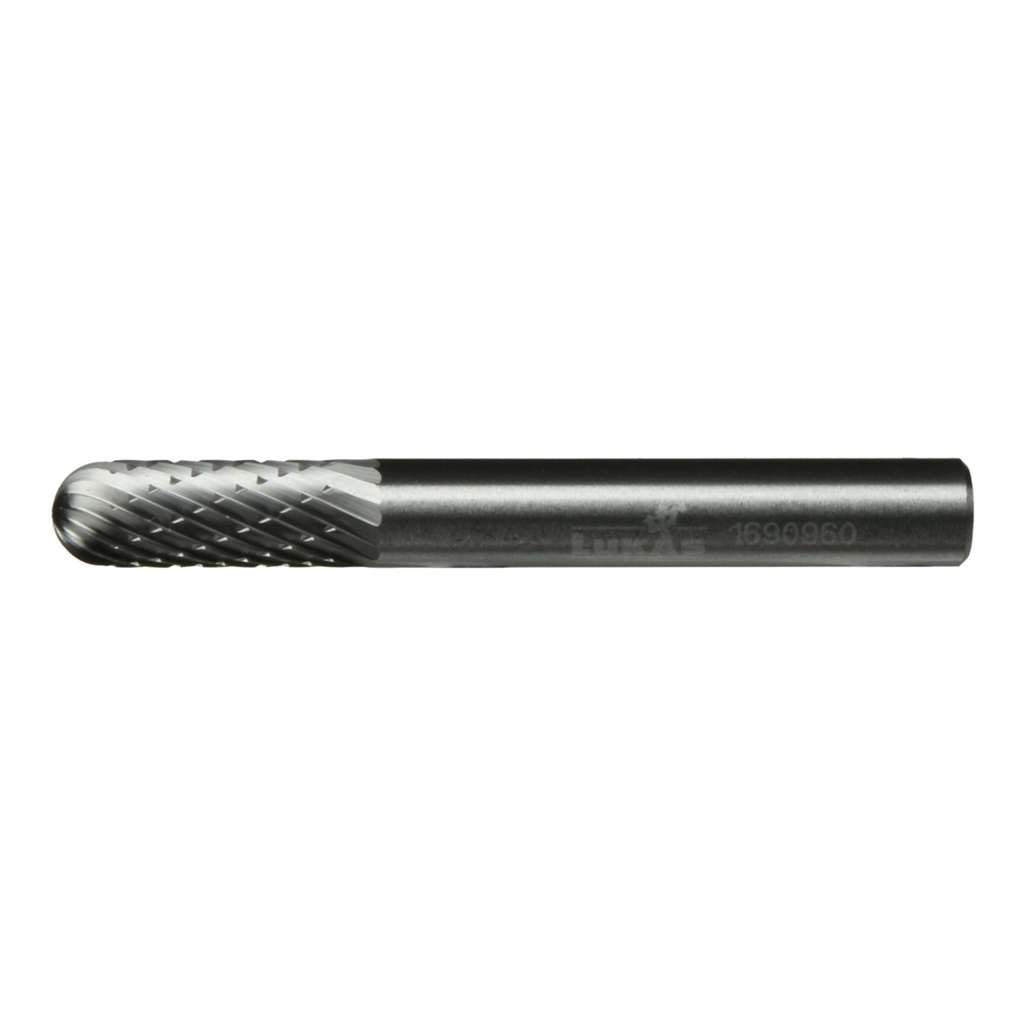 Een cilindrische metalen snijgereedschap met een spiraalvormige groefstructuur, gebruikt voor het verwijderen van materiaal uit een werkstuk bij freesactiviteiten.