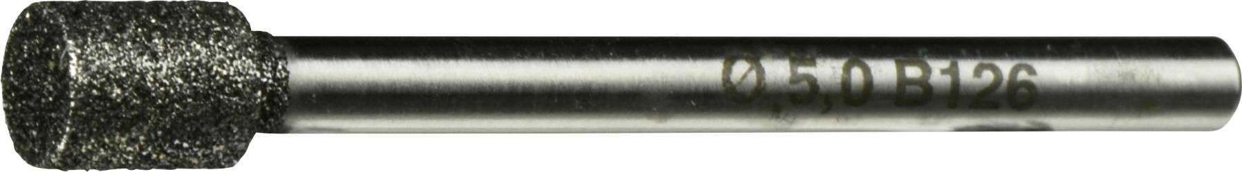 Een cilindrische metalen tool met een gestructureerde schuurpunt voor het slijpen, gemarkeerd met '10.5DB126'.