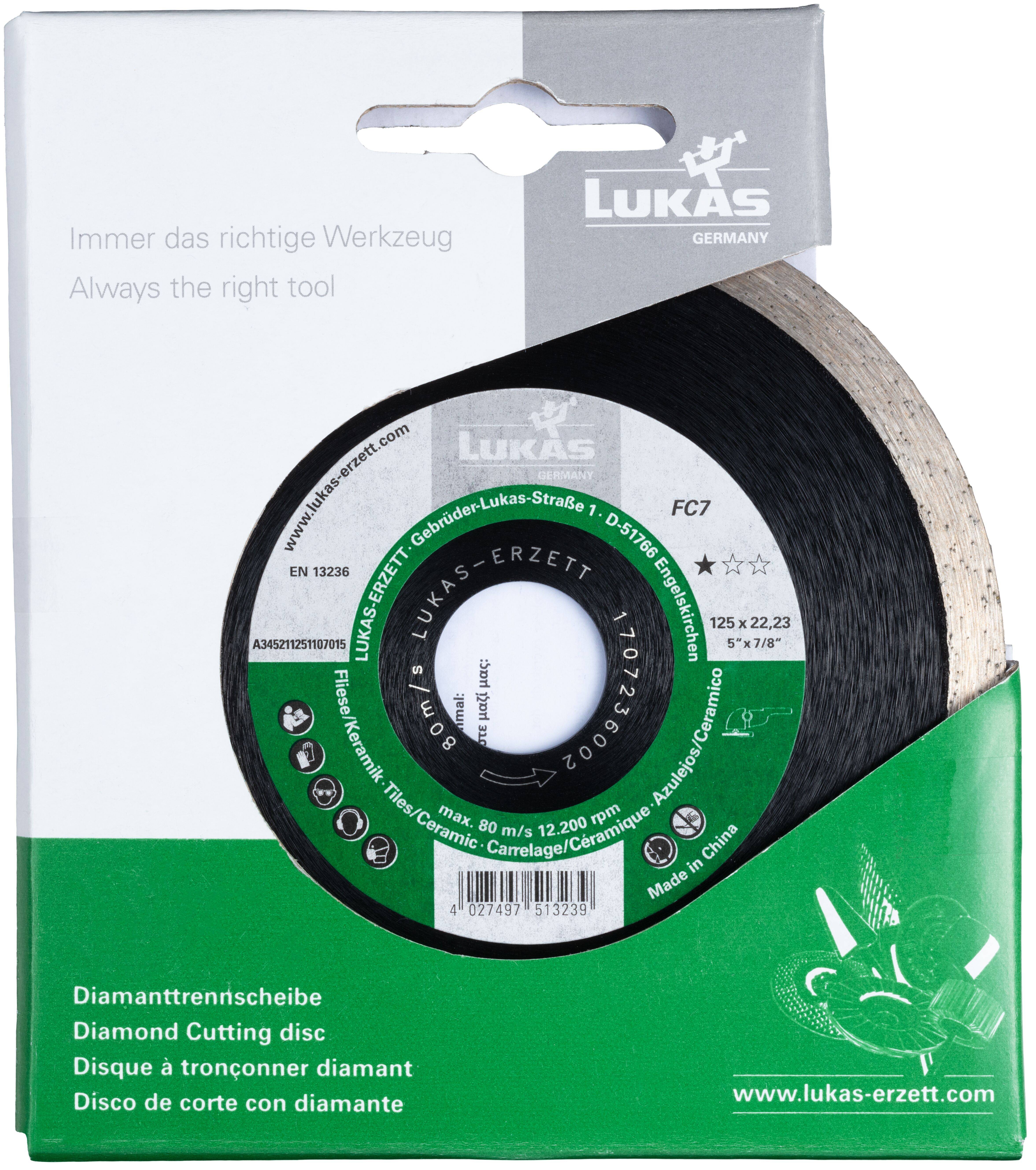 LUKAS-ERZETT A345211251107015 DiamantFC7 125x22,23x7 Diamanten doorslijpschijf Diameter 125 mm Boordiameter 22.23 mm Baksteen 1 stuk(s)