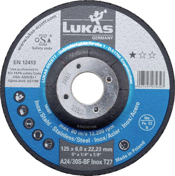 LUKAS-ERZETT AS000106V980201 T27 125x6,0x22,23 Afbraamschijf Diameter 125 mm Boordiameter 22.23 mm RVS 10 stuk(s)