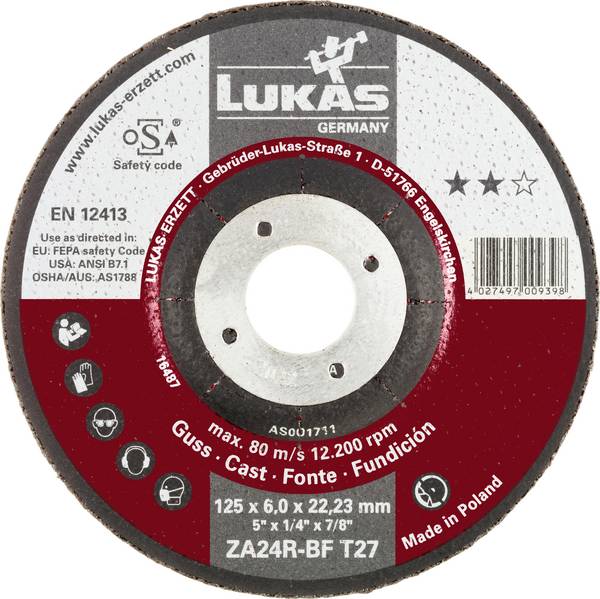 LUKAS-ERZETT AS001711V9802 T27 125x6,0x22,23 Afbraamschijf Diameter 125 mm Boordiameter 22.23 mm Gegoten 10 stuk(s)