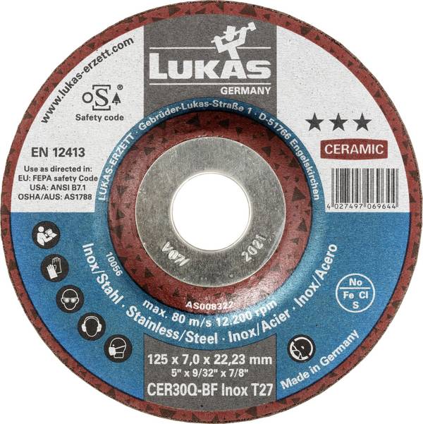 LUKAS-ERZETT AS008322V9802 T27 125x7,0x22,23 Afbraamschijf Diameter 125 mm Boordiameter 22.23 mm RVS 10 stuk(s)