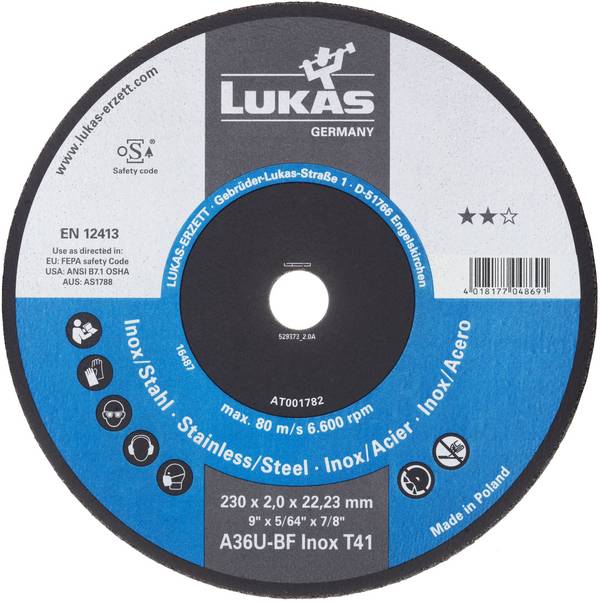 LUKAS-ERZETT T41 125x2,0x22,23 A36U-BF AT001687V9802 Doorslijpschijfset 125 mm 25 stuk(s) Legering op nikkelbasis, Titanium, Magnesium, Koperlegering, Gietijzer, Aluminium legering, Aluminium, Staal, Gietstaal, RVS, RVS, Gegoten, RVS, Getemperd staal, Gelegeerd staal