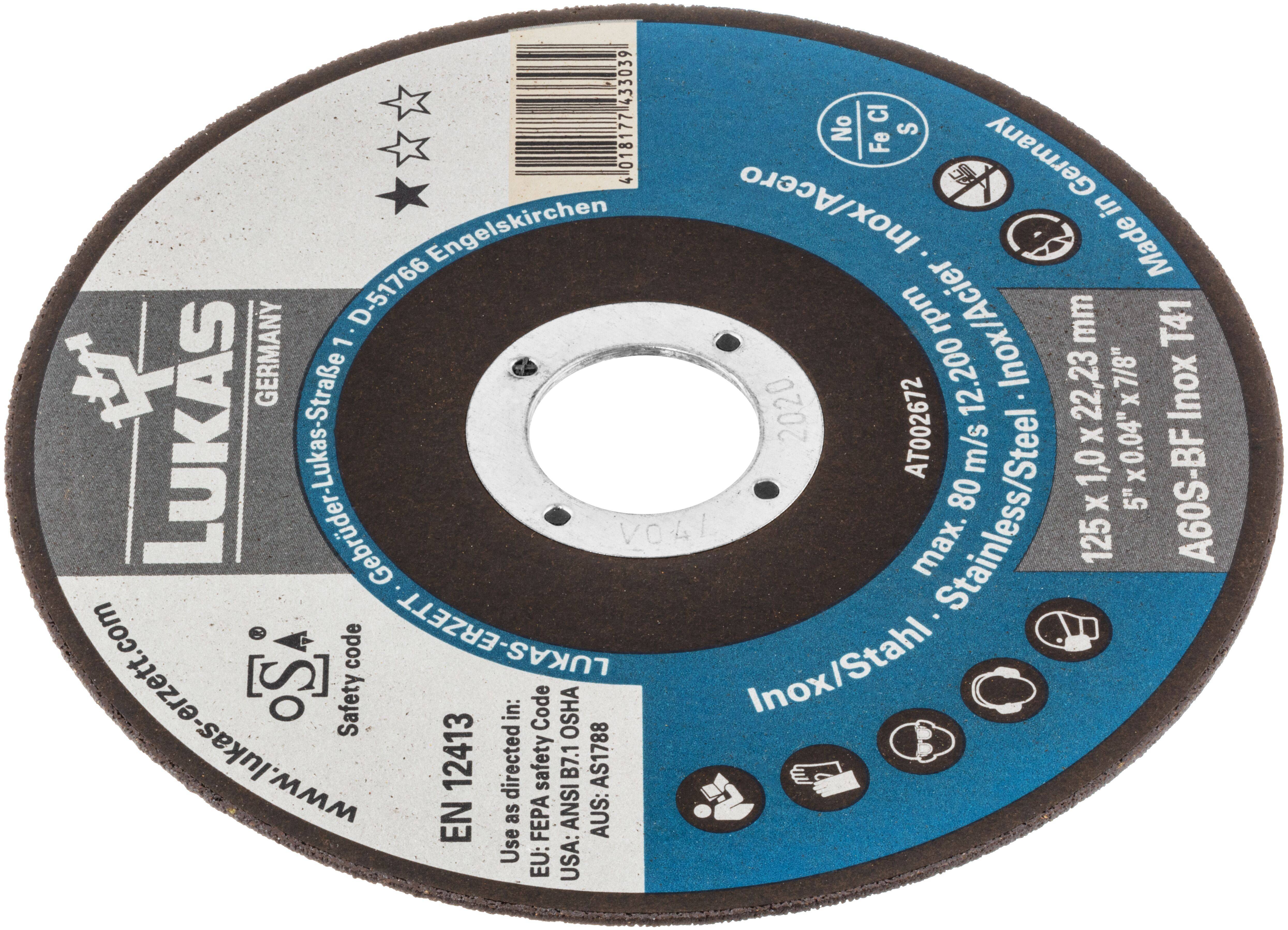LUKAS-ERZETT T41 125 AT002672V9807010 Doorslijpschijfset 125 mm 10 stuk(s) RVS-2