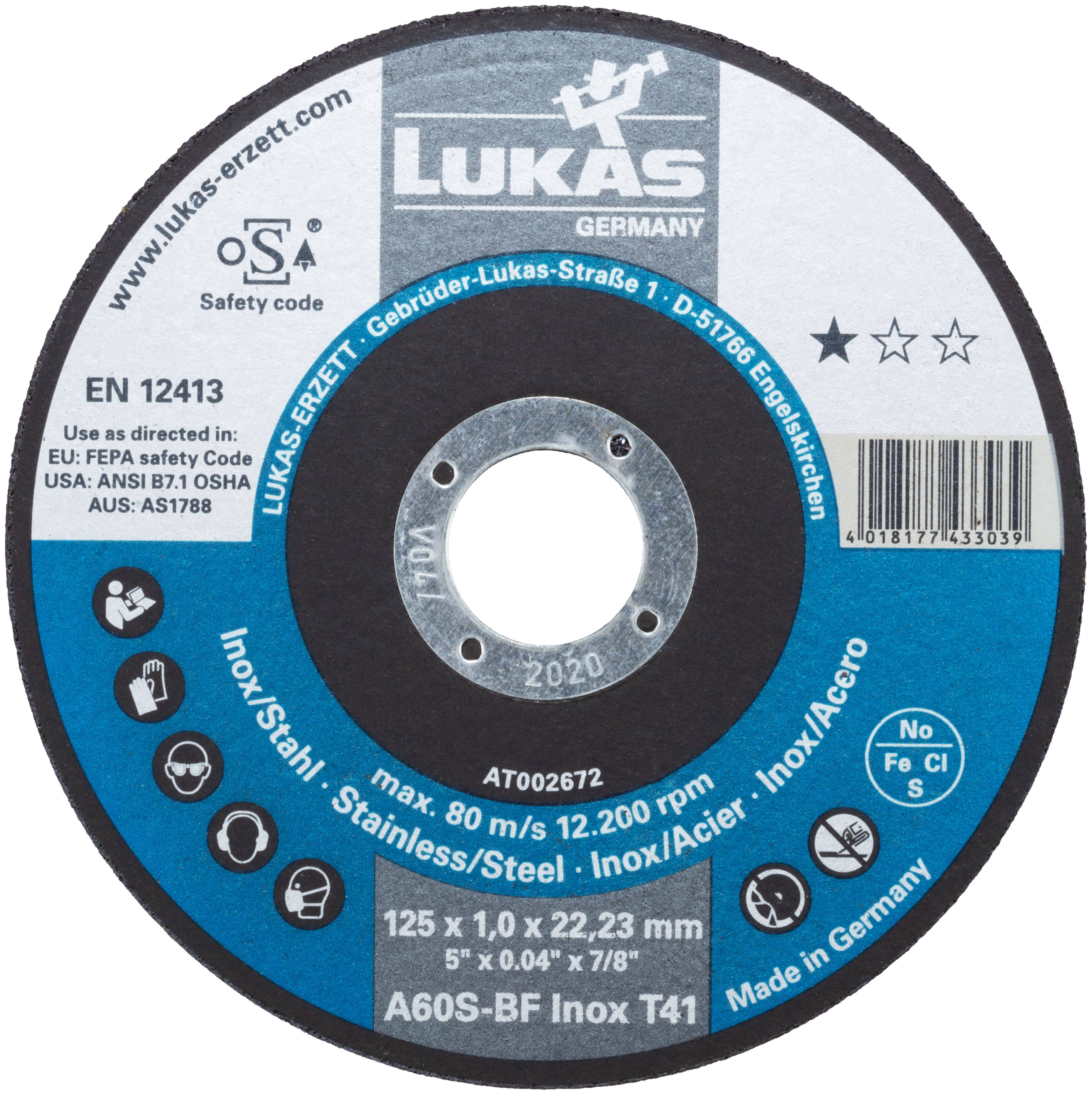 LUKAS-ERZETT T41 125 AT002672V9807010 Doorslijpschijfset 125 mm 10 stuk(s) RVS-3