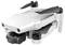 Een compacte, zilveren drone met een camera eronder bevestigd, ontworpen voor luchtfotografie en videoregistratie.