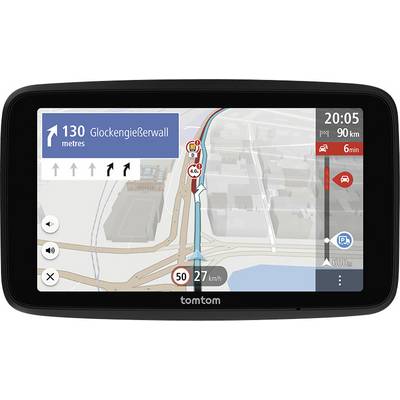 Een GPS-navigatiescherm toont routebegeleiding naar 'Glockengießerwall' over 130 meter, met een maximumsnelheid van 50 km/u en een huidige snelheid van 27 km/u.