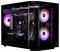 Een gamingcomputer-toren die interne componenten toont met kleurrijke RGB-verlichting, inclusief ventilatoren en een zichtbare moederbordopstelling.