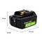 'Green Cell' 18V 3.0Ah accu met afmetingen: 94mm hoogte, 151mm breedte, 34mm diepte.