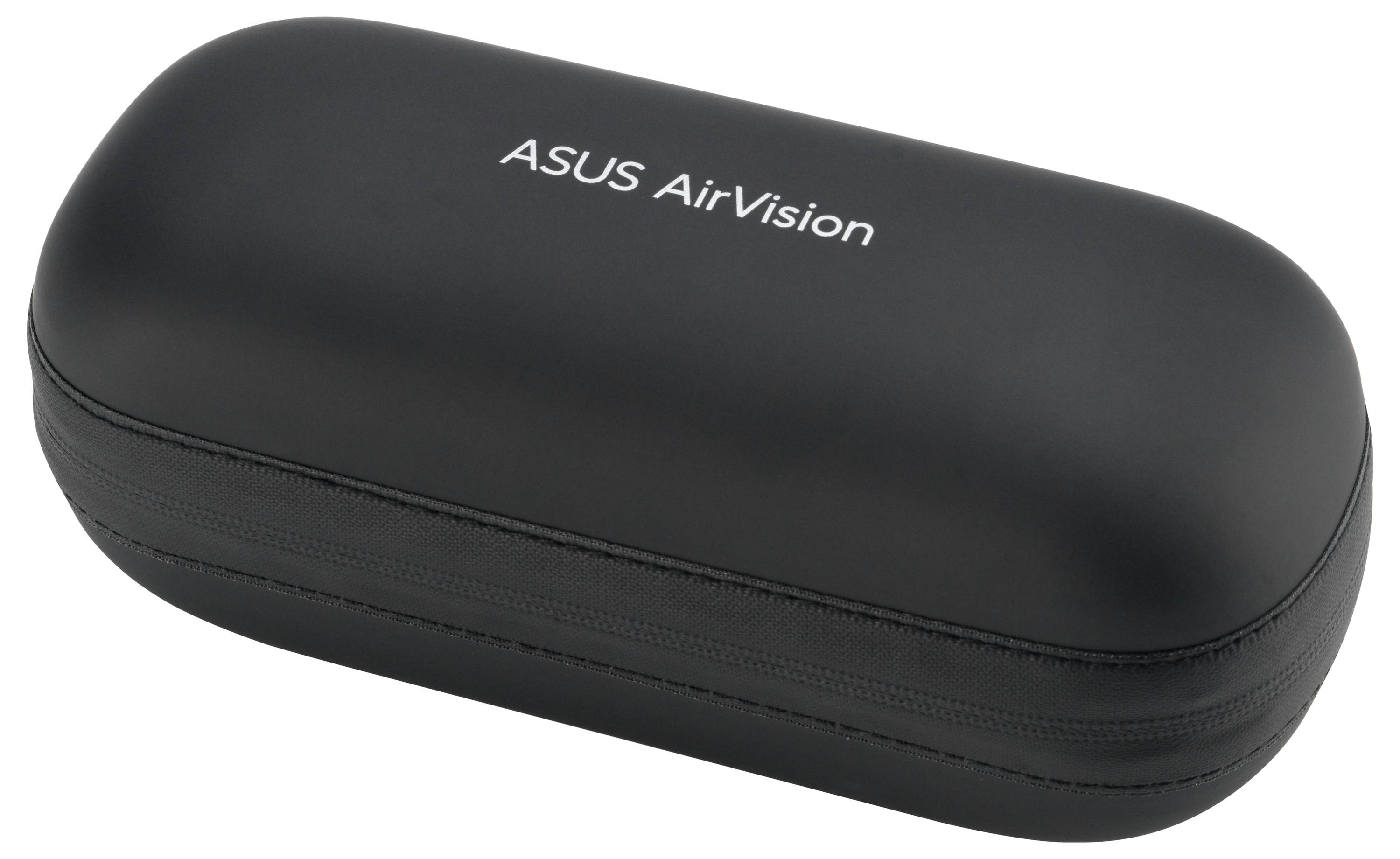 Zwart ovaal hoesje met 'ASUS AirVision' tekst aan de bovenkant, waarschijnlijk bedoeld voor het opbergen of beschermen van elektronische accessoires.