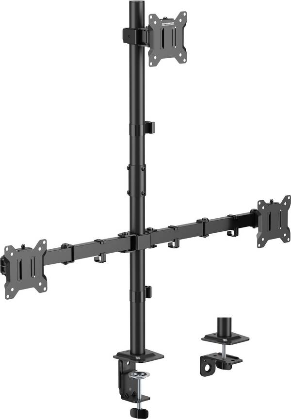 SpeaKa Professional SP-MM-231 Monitorbeugel Aantal monteerbare displays: 3 Display(s) 43,2 cm (17") - 81,3 cm (32") Zwart In hoogte verstelbaar, Kantelbaar, Roteerbaar, Zwenkbaar