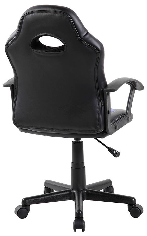 Zwarte ergonomische bureaustoel met een gewatteerde rugleuning, armsteunen en een wielbasis, ontworpen voor verstelbaar comfort en bewegingsvrijheid.