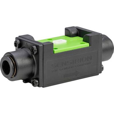 Een close-upafbeelding van een zwart en groen Sensirion gasstroomsensor-apparaat, dat wordt gebruikt voor het meten van de gasstroomsnelheid in verschillende toepassingen.