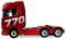 Een rode semi-truck cabine met grote '770' tekst aan de zijkant, getoond in zijaanzicht tegen een witte achtergrond.