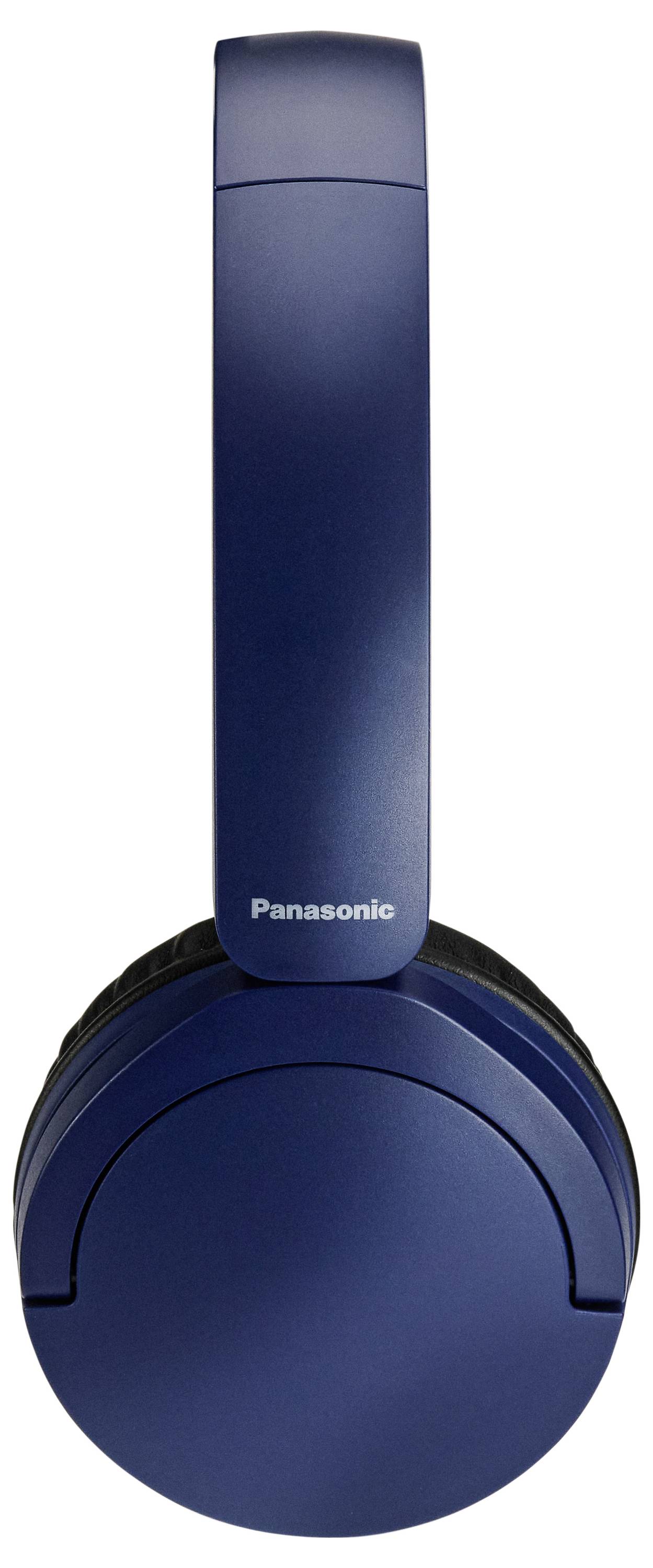 Blauwe over-ear koptelefoon met 'Panasonic' logo op de hoofdband.