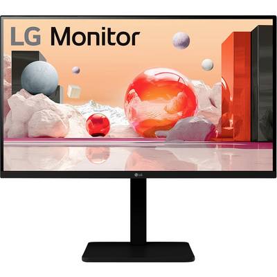 LG Monitor-display met kleurrijke abstracte 3D-bollen en structuren, waarbij de levendige visuele mogelijkheden worden gedemonstreerd.