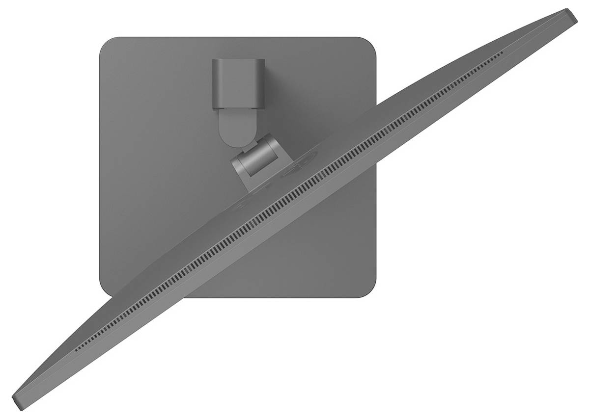 Bovenaanzicht van een computerscherm met een gebogen scherm, dat het slanke ontwerp en de verstelbare standaard laat zien.