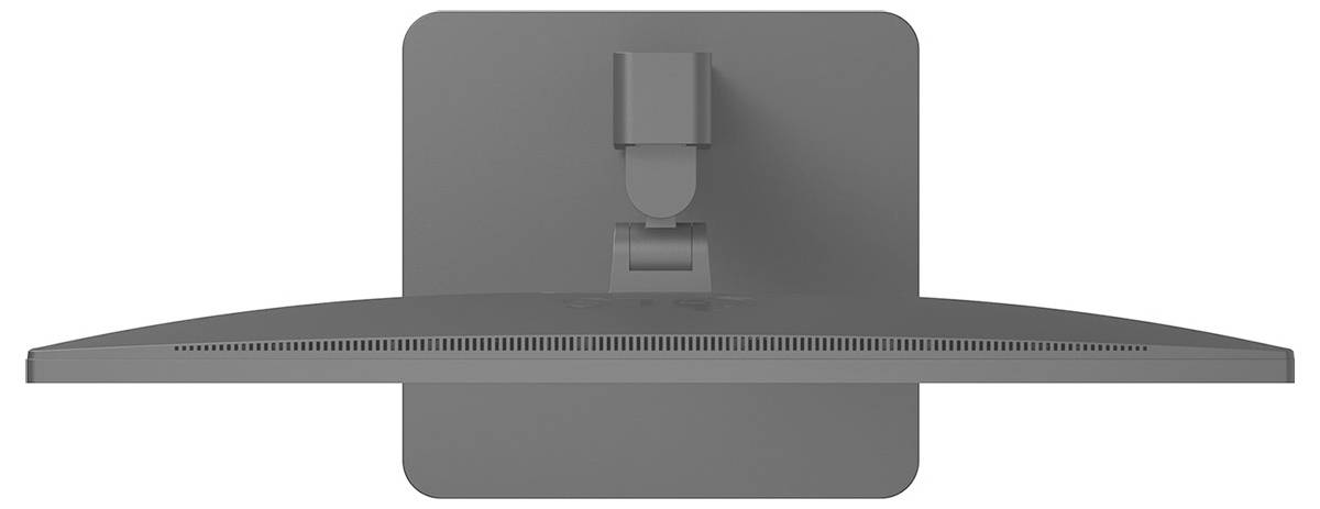 Bovenaanzicht van een flatscreen-monitor met een gebogen ontwerp op een vierkante voet.