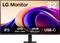 Een 32-inch LG-monitor met de tekst: 'IPS, QHD 2560 x 1440, sRGB 99% (Typ.), USB-C'. Levendige abstracte vormen op het scherm.