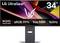 LG UltraGear 34-inch monitor met WQHD 3440x1440 resolutie, sRGB 99%, 1ms MBR en 160Hz verversingssnelheid, weergegeven op het scherm.