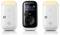 Drie witte en zwarte smart home apparaten; het middelste apparaat toont een scherm met temperaturen voor 'AMY' op 21°C en 'JOSH' op 18°C.