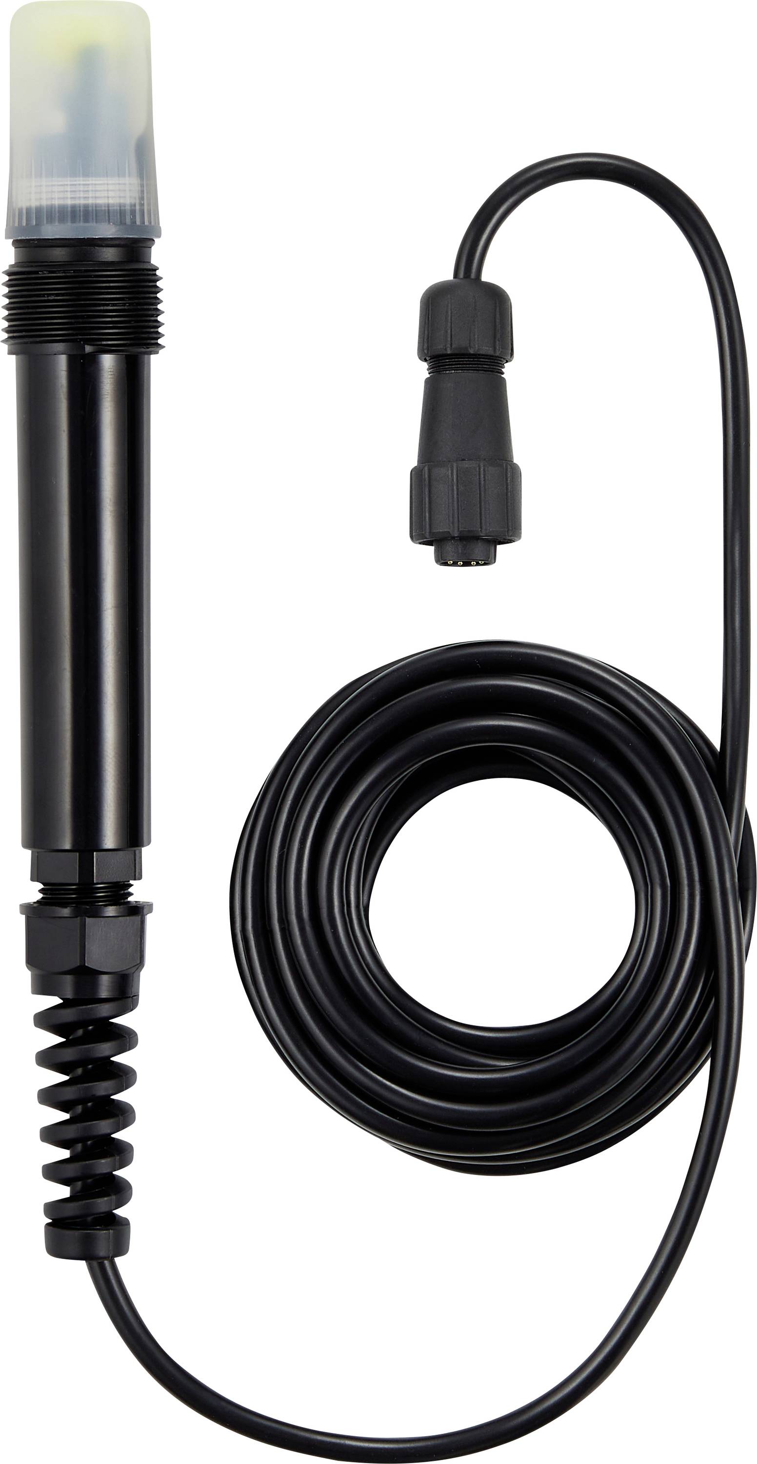 'Een schroefbare uitneembare sensor' met een kabel en kunststof dop, ontworpen voor meetdoeleinden onder verschillende milieuomstandigheden.