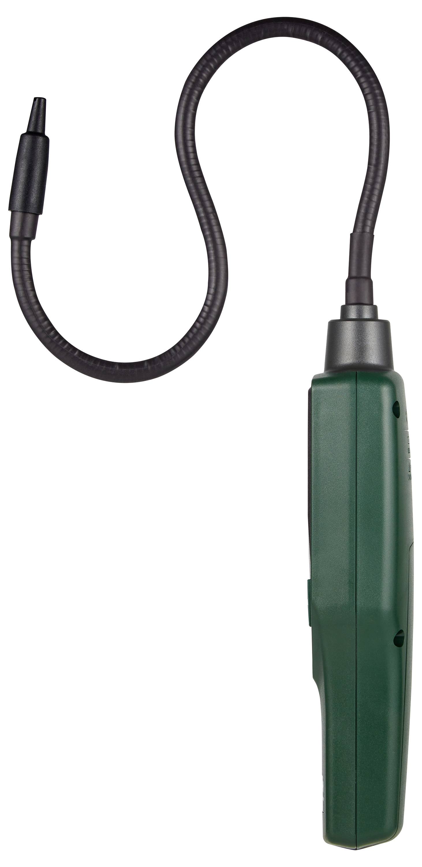 Een groene draagbare gaslekdetector met een flexibele sonde, ontworpen om brandbare gassen te detecteren.