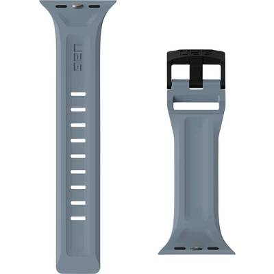 Blauwe smartwatch band met meerdere verstelmogelijkheden en zwarte gesp.