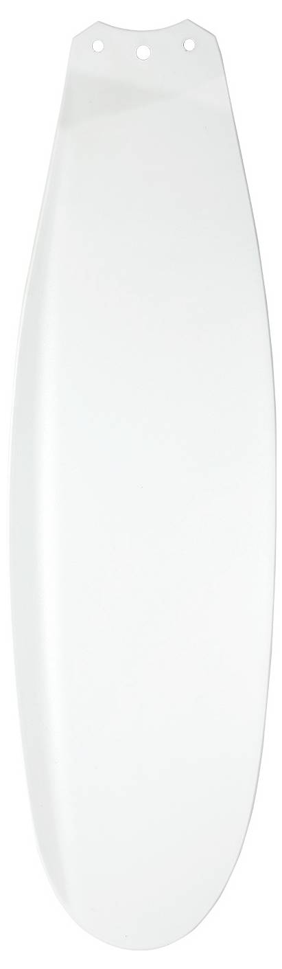 Een witte ovaalvormige ventilatorblad met drie gaten aan de bovenkant voor bevestiging.