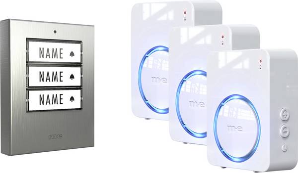 m-e modern-electronics 100166 Complete set voor Draadloze deurbel Verlicht, Reageert op deurbel, Met bewegingsmelder, Met naambord