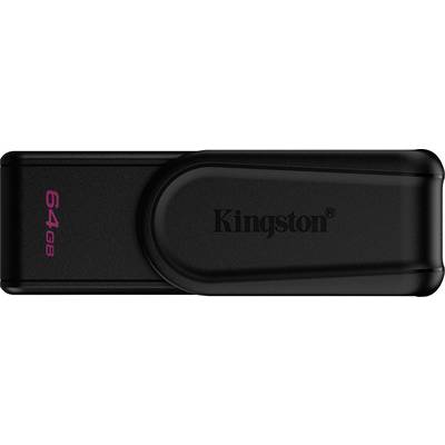 Een zwarte Kingston USB-stick met '64GB' in roze tekst ter aanduiding van zijn opslagcapaciteit.