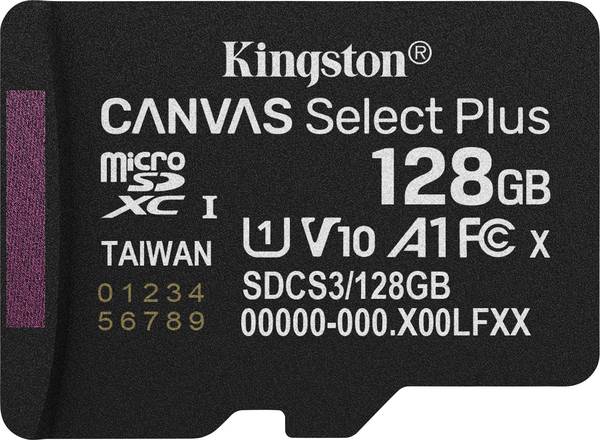 Kingston Technology 128GB micSDXC Canvas Select Plus Gen3 150R A1 Single Pack zonder ADP