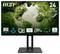 Een computermonitor die een groen-getinte natuurafbeelding van een boomluifel vertoont, die de vorm van een wereldbol vormt, met kenmerken zoals '24" FHD', '1920 x 1080', 'IPS', '100 Hz'.