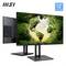 Een 23,8-inch full-HD monitor van MSI, waarop een levendig natuurtafereel wordt getoond met vogels die over een weelderig, groen landschap vliegen bij zonsondergang.