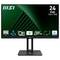 Monitor met MSI-logo, '24 FHD', '1920 x 1080', met pictogrammen voor 178° kijkhoek, anti-flikkering, kantelen, '100 Hz' en TÜV Rheinland-certificering.