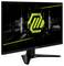 Een zwarte gamingmonitor die een futuristisch neon logo op het scherm weergeeft, met de tekst 'MSI Arsenal Gaming' zichtbaar in de hoek.