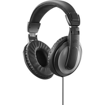 Zwarte over-ear koptelefoon met gepadde oorschelpen en een verstelbare hoofdband, verbonden door een snoer.