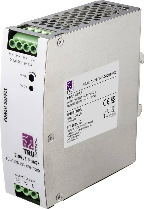 TRU COMPONENTS TC-13807984 DIN-rail netvoeding  12 V/DC 10 A 120 W Aantal uitgangen:1 x  Inhoud 1 stuk(s)