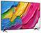 Een close-up van een tv-scherm waarop een abstracte, levendige verfstructuur wordt weergegeven met gedurfde streken in roze, geel, groen en blauw.