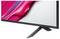 Een strak, modern beeldscherm dat levendige roze en witte abstracte kunst op het scherm weergeeft. Het scherm heeft een slanke zwarte rand en staat op een minimalistische, schuine standaard.