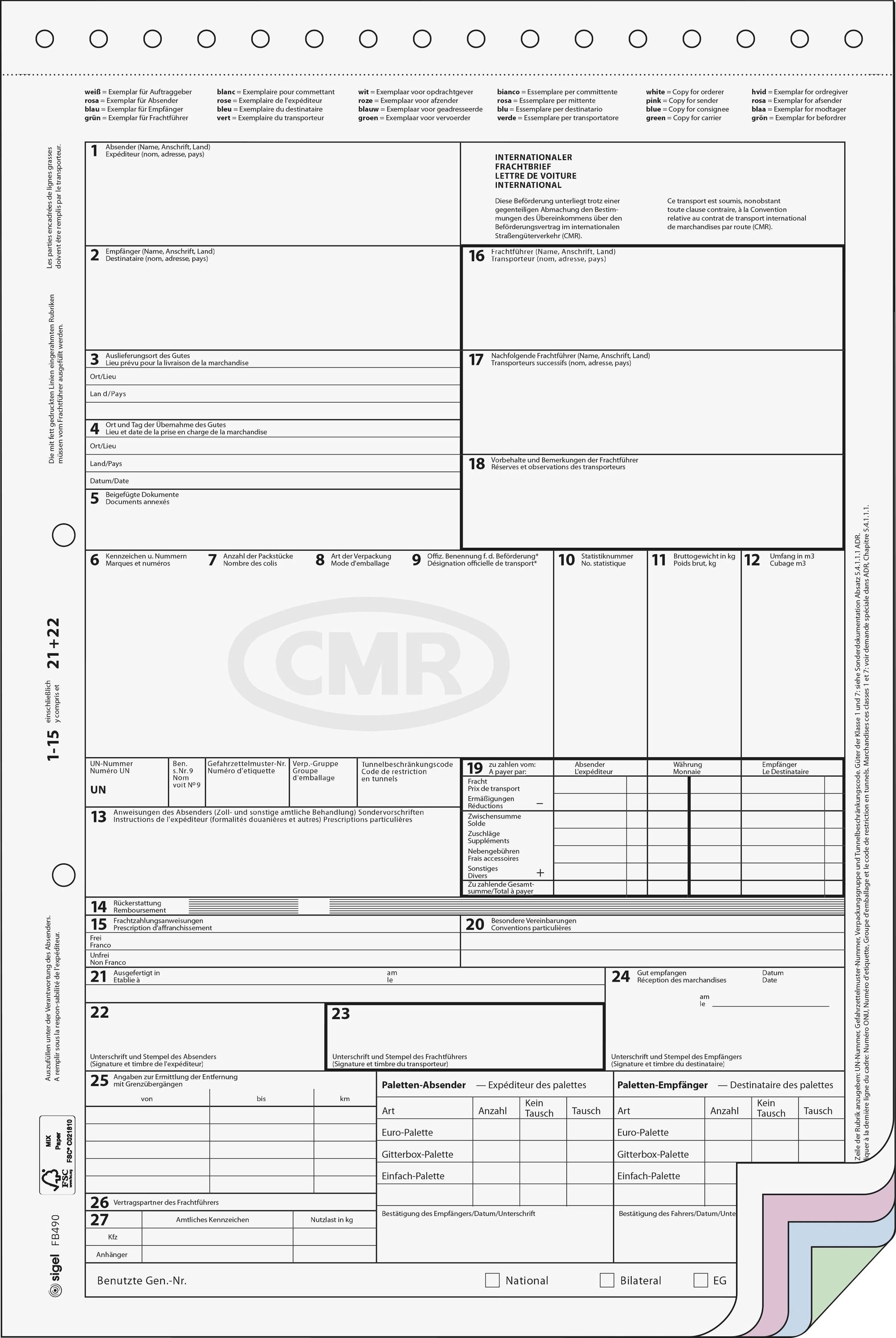 Sigel Formulier vrachtbrief FB490 DIN A4 Gekleurde doordruk 50 stuk(s)