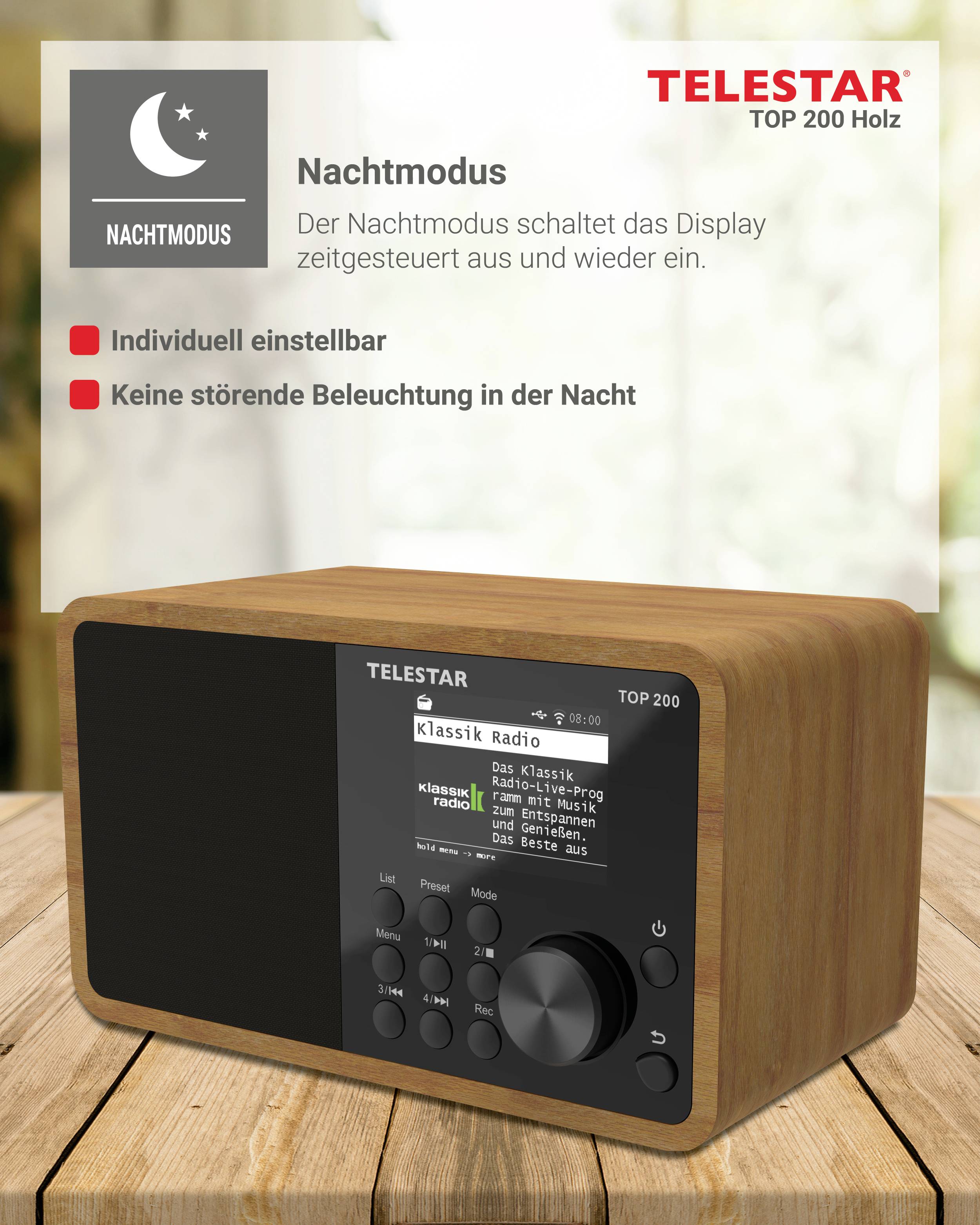 Telestar TOP 200 Holz Transistorradio met internetradio Internet, DAB+, VHF (FM) Bluetooth, USB, WiFi, AUX Hout-10