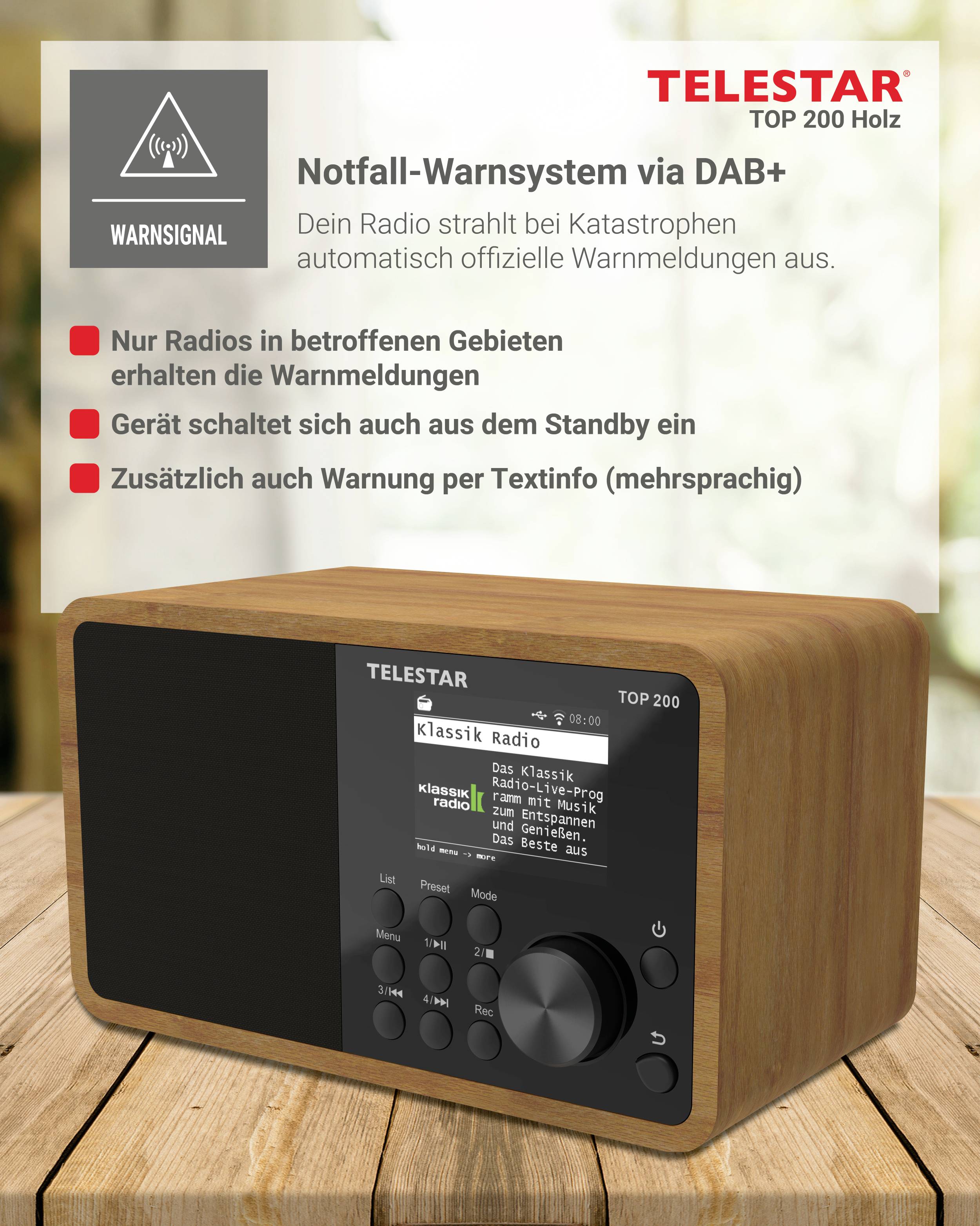 Telestar TOP 200 Holz Transistorradio met internetradio Internet, DAB+, VHF (FM) Bluetooth, USB, WiFi, AUX Hout-13