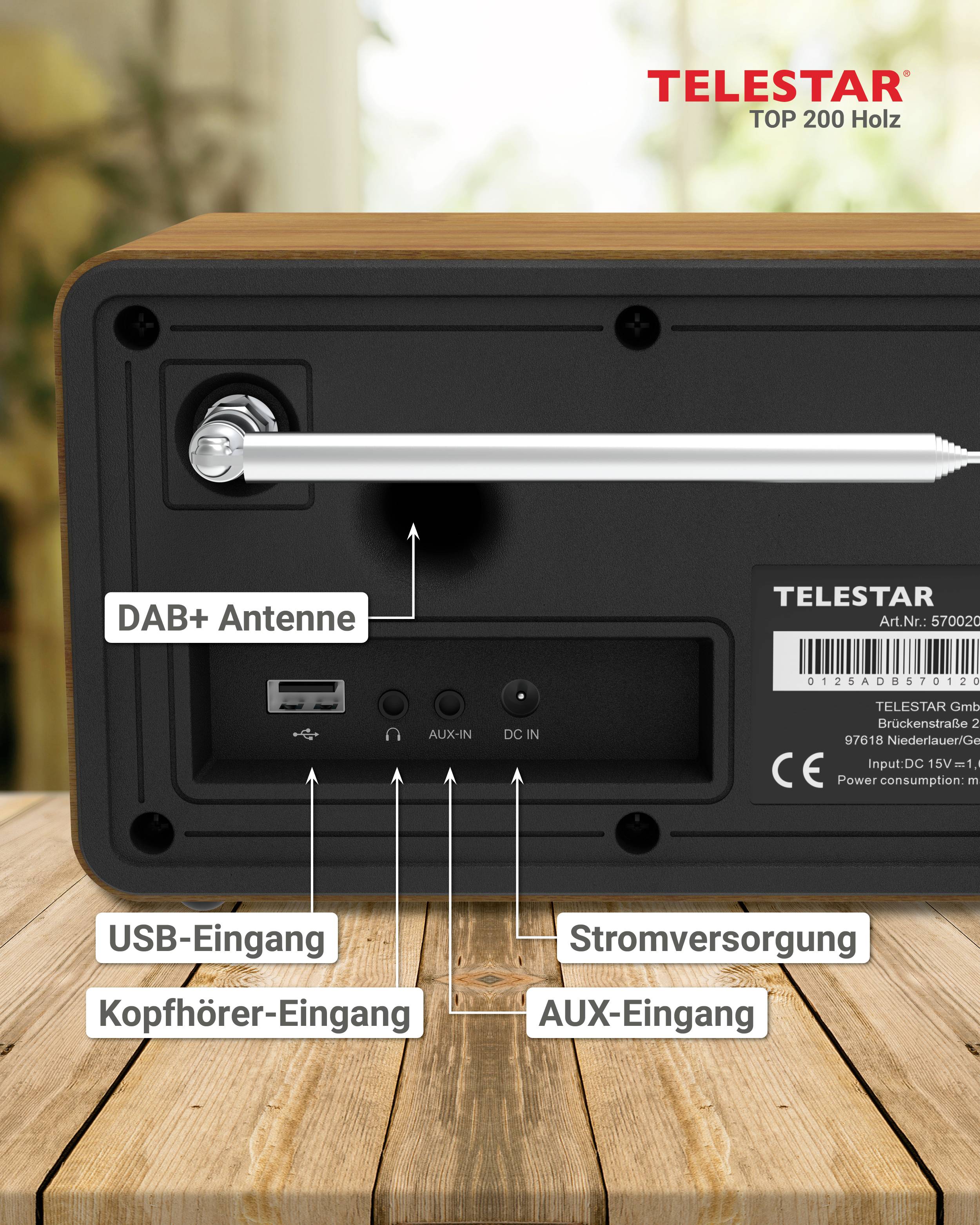 Telestar TOP 200 Holz Transistorradio met internetradio Internet, DAB+, VHF (FM) Bluetooth, USB, WiFi, AUX Hout-15